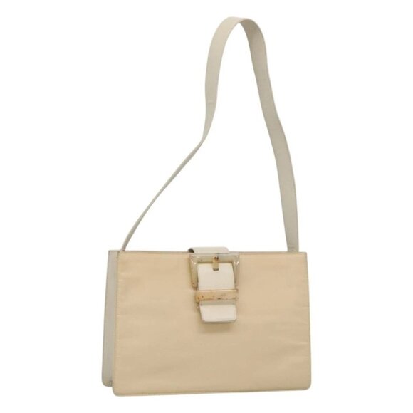 PRADA Shoulder Bag Nylon Leather White Silver Auth bs26362 - Picture 1 of 16
